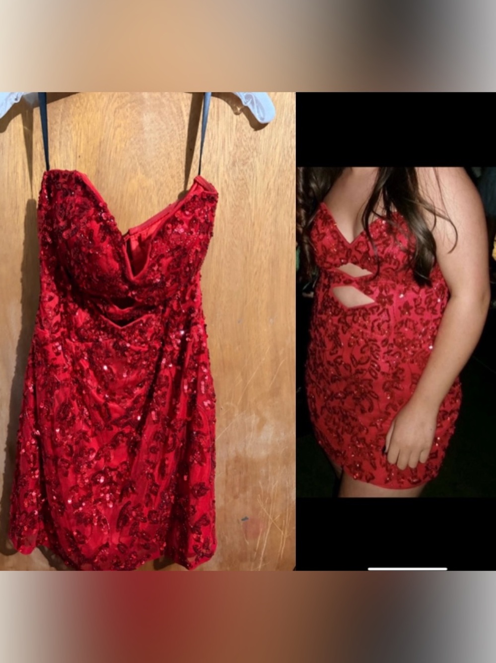 Red Sequined Mini Dress with Cutout Detail - Women
